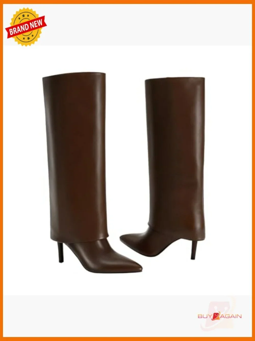 Fold Over Knee High Boots Pointed Toe Stiletto Heel Shark Tall Boots Leather